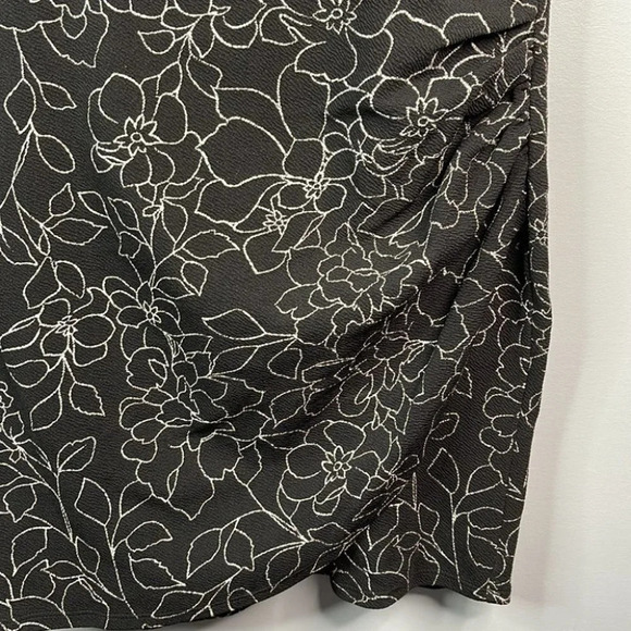 TRIXXI Metallic Mini Dress Black Floral Print Split V-neck Ruched Size XL - Picture 5 of 13